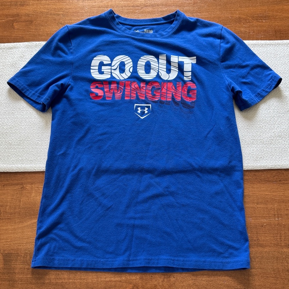 Under Armour Kids Blue Tee with Red and White Design